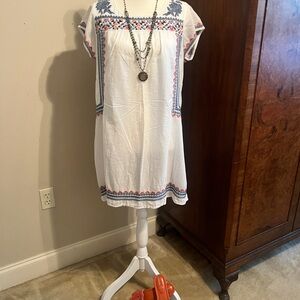 Johnny Was Cream Mini Sundress with Flutter Sleeves
